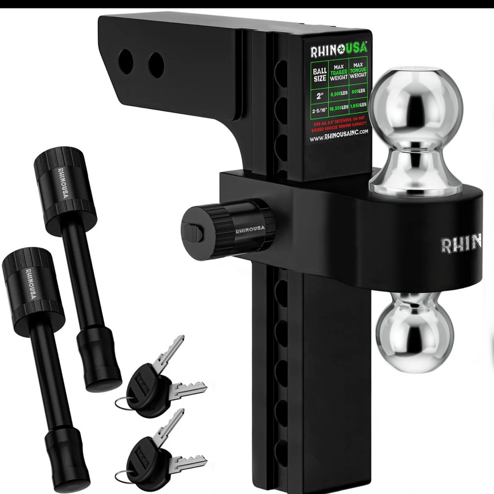Rhino USA Adjustable Drop Hitch with Dual Ball